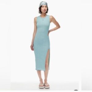 Wilfred Verona Dress Blue Green Shirred Bodycon Medium Gingham Slit